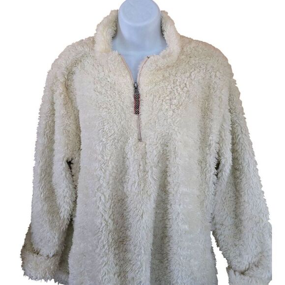 Cream Sherpa Fleece Pullover XL Cozy Chic warm ski winter soft boho cottagecore - Picture 3 of 7